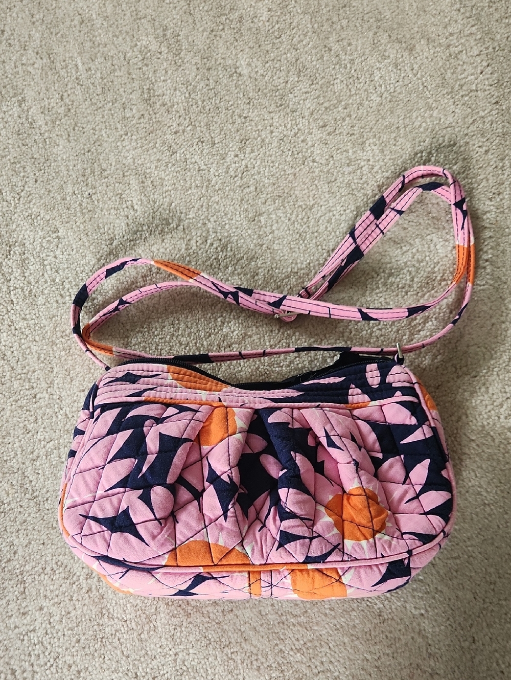 Vera Bradley Pink Navy and Orange Quilted Crossbody